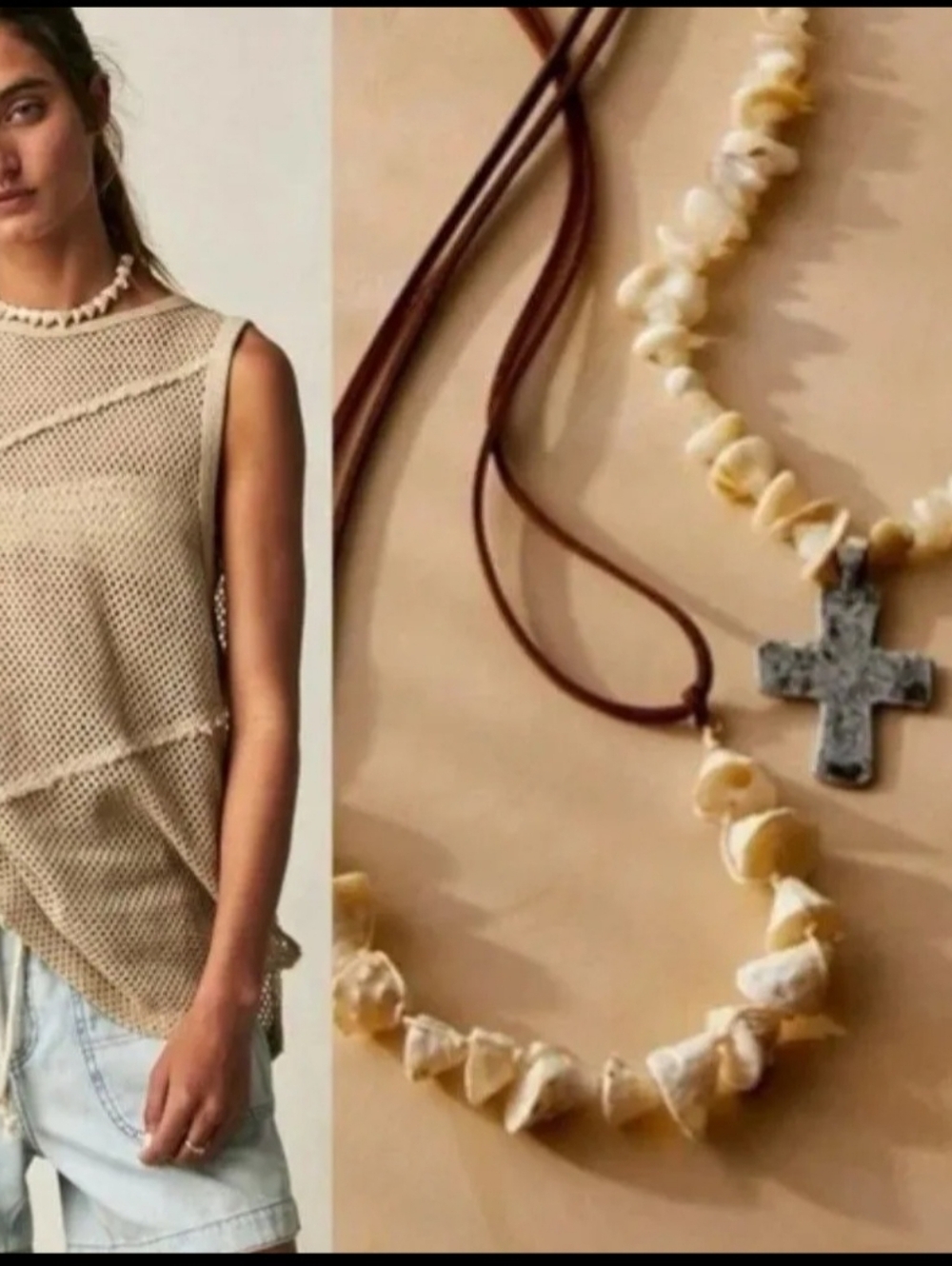 Nwt  Free People Sold  Out Necklace  Eb & Ive Shell Adjustable Leather Strap...